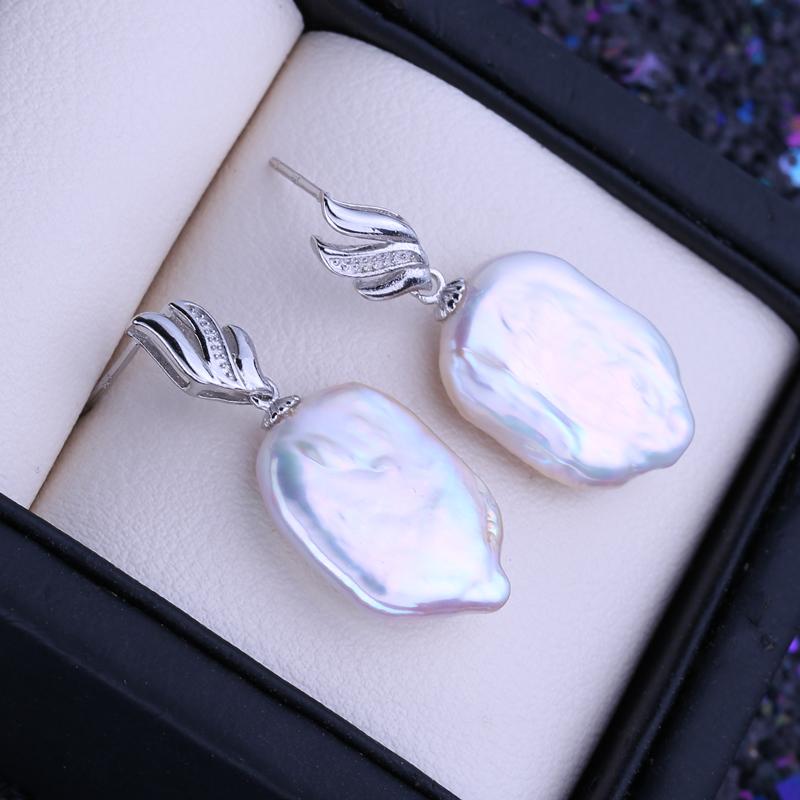 LSOOYH натуральный пресноводный белый большой барочный жемчуг серьги для женщин модные серебряные серьги-капли свадебные украшения