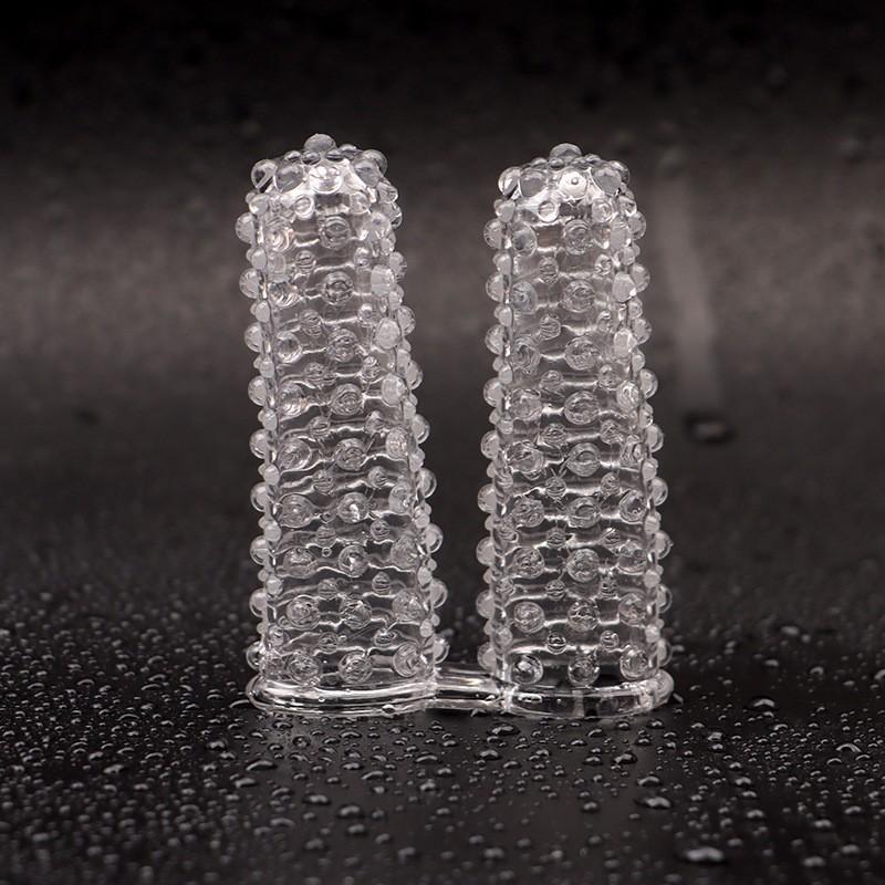 1PCS Crystal Wolf Tooth Double-Finger Together Finger Cover for Adult Couples Sexual Women Clitoral Vaginal Stimulation Sex Toys