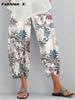 Винтажные брюки женские летние женские брюки с эластичной резинкой на талии и цветочным принтом, широкие брюки