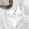 2Pcs/Set Women Sexy Bikini Set Solid Color One-shoulder Bra High Waist Briefs Set Quick Drying Swimsuit Beachwear