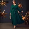 Women's Fashion V-neck Splicing Pleated Hem Long Dress Plus Size Dress