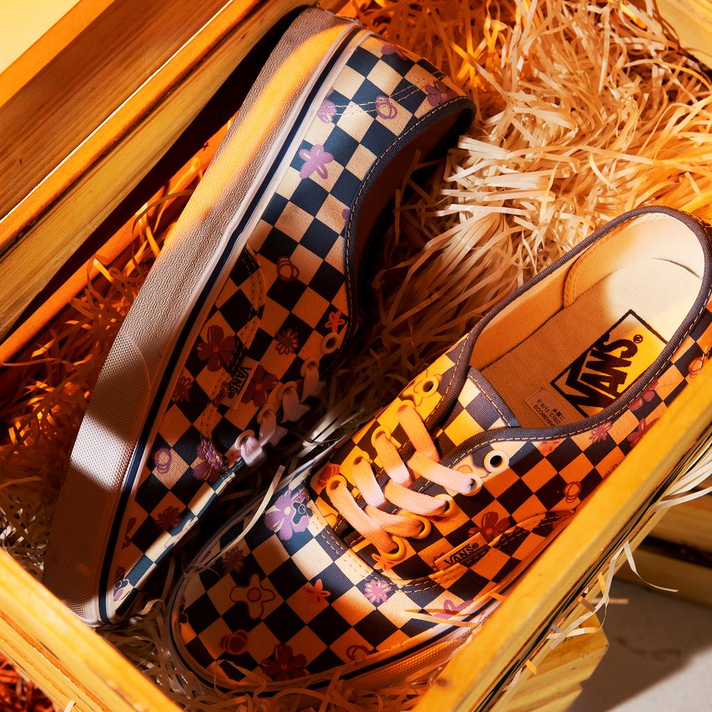 Vans Аутентичные кеды в клетку с цветочным принтом, прочные, дышащие, низкие, из парусины, унисекс, сине-белые VN0A5KS9CCG
