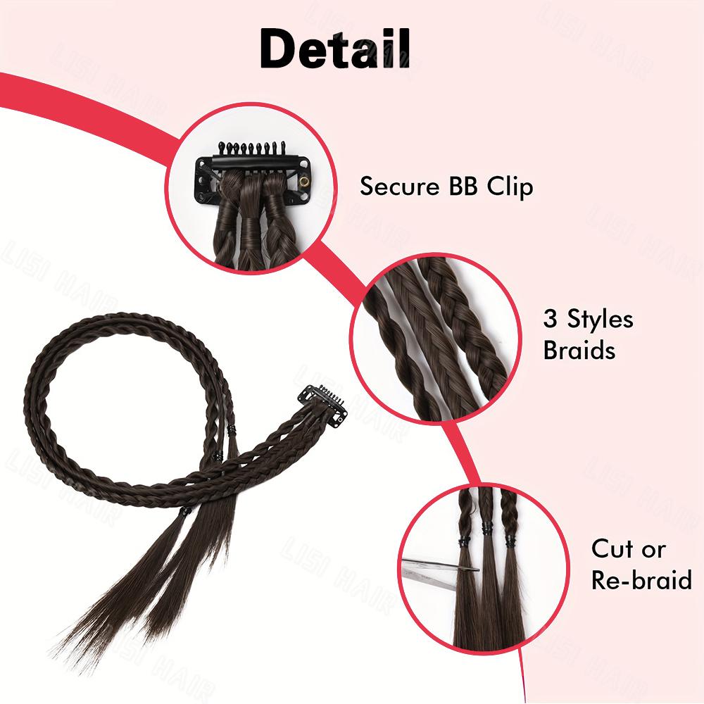 MISS WIG Braid Clip In Hair Extensions 2Pcs Braids Long Synthetic Ponytail Hairpieces Hair Clips Hair Accessories For Women Girls Daily Cosplay