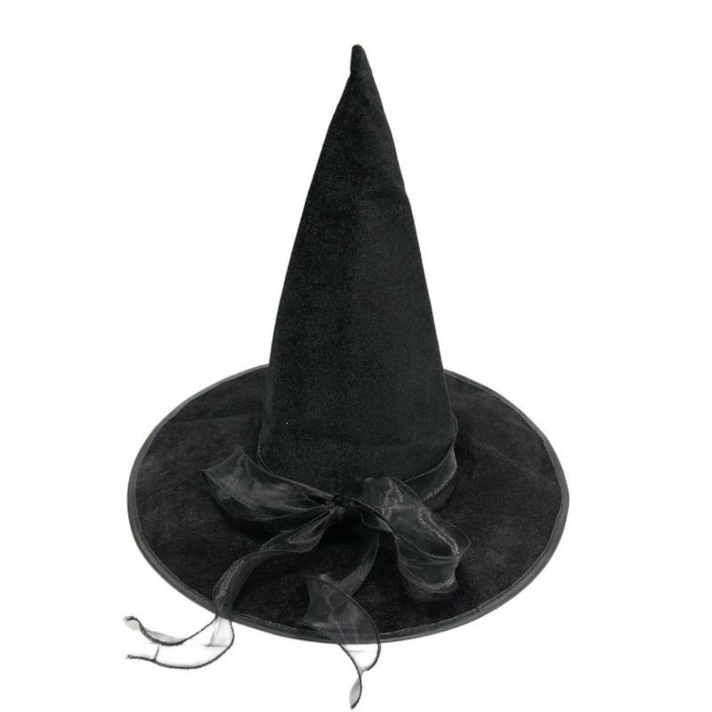 with Lace Velvet Dark Witch Hat Wide Brim Pointed Mage Hat Halloween Decor Hat Masquerades