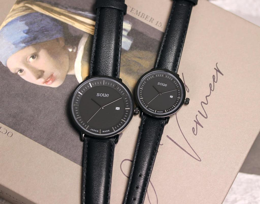 Soue Pair Watch A Basics Pair Watch Ladies Pair Couple 38mm X 30mm Leather Belt Leather Band Black Black Dial [SOUE] Men's