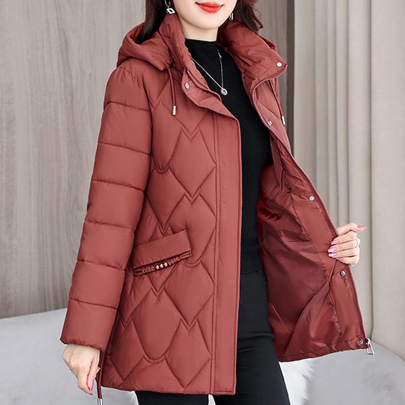 Middle Age Winter Women's Coats Hooded Plus Size Elegant Lady Jackets Long Sleeve Thick Warm Parkas