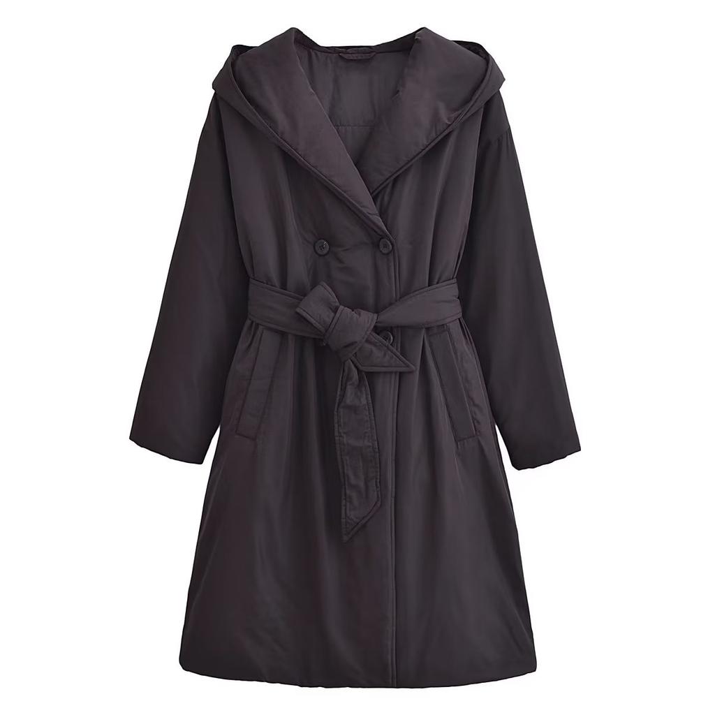 Autumn Winter Product Women's Fashion Casual Windbreaker Style Belt Hooded Cotton Coat