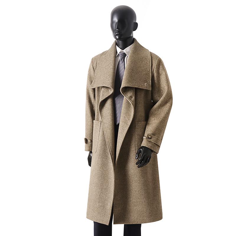 Мужской роскошный кашемировый длинный пальто - Большого размера, Свободный крой, С отворотами