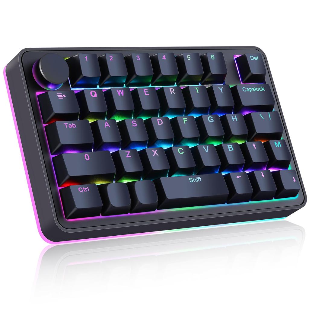 Koolertron Macro Gaming Mechanical Latest Rotary RGB 39 Gaming Blue Mini Shortcut Small Suitable for Video and Drawing One-handed Keyboard, Keyboard,
