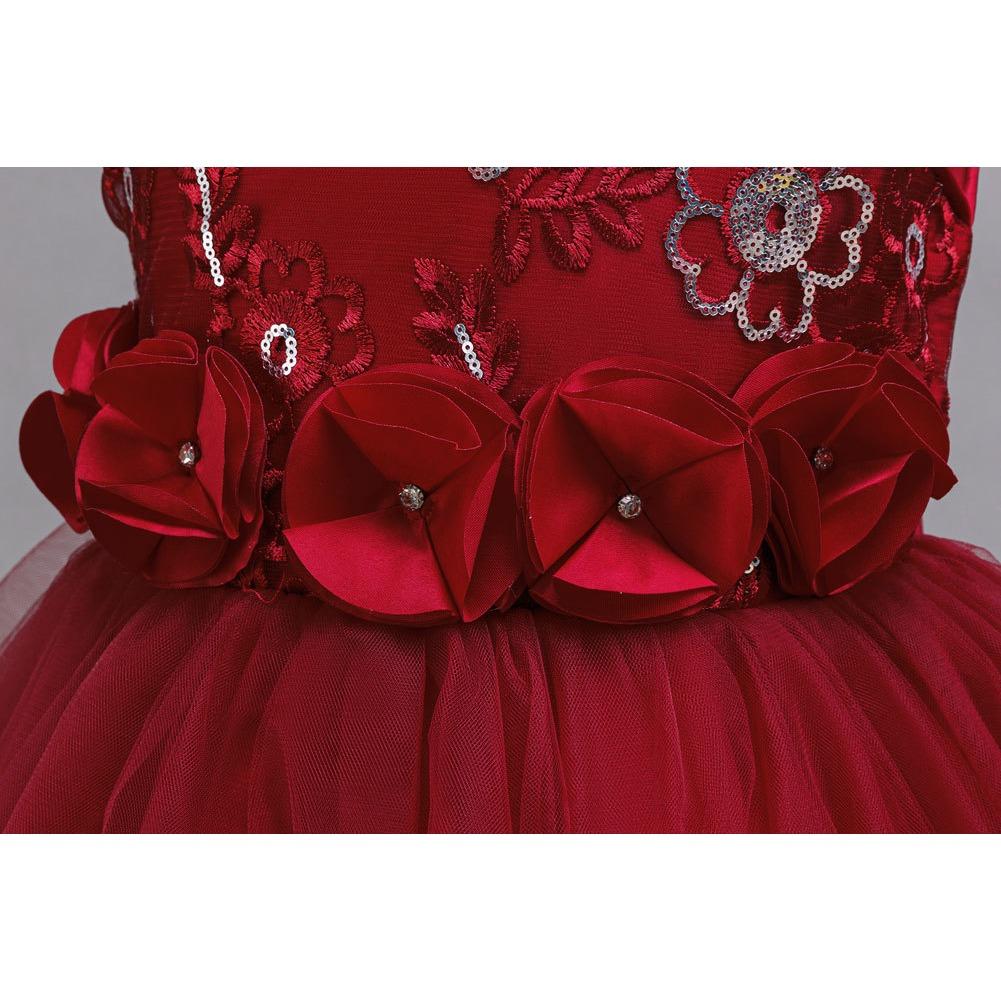 Платье для вечеринки для девочек, юбка, цветочное сетчатое тюлевое платье-пачка, для детей среднего и старшего возраста, длинный рождественский костюм для выступления 632 Детское принцессное