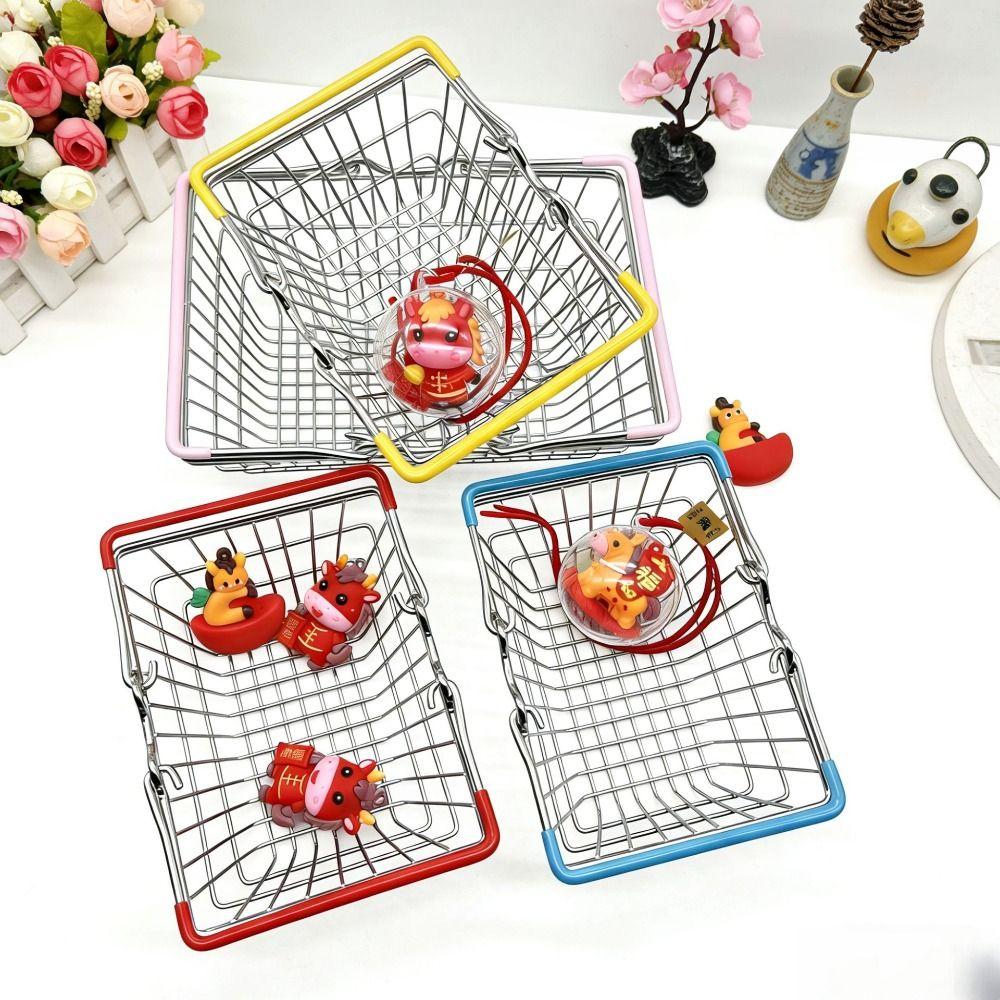 1pc Metal Wire Mini Shopping Basket 2 Sizes Available with Handle Desktop Storage Basket Mesh Desk Organizer Stationery Holder