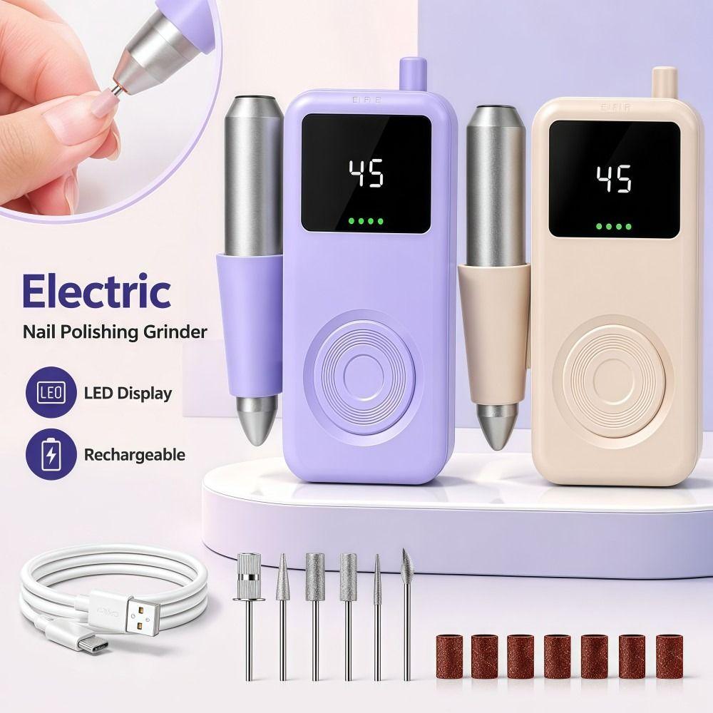 LED Display Electric Nail File 6 Grinding Heads Nail Grinder  Nail Tools