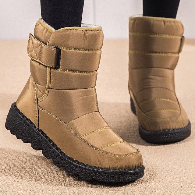 Winter Boots Warm Fur Plush Liner Women Boots Rain Snow Boots Platform Shoes Snow Botas Waterproof Low Heels Ankle Shoes Female