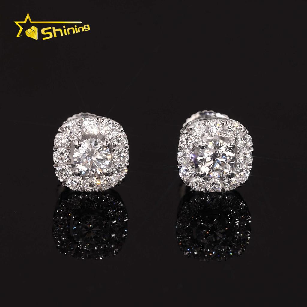 IGI Certificate Classic Style Men Jewelry 925 Sterling Silver 8mm Square Halo Lab Grown Diamond Lab Diamond Stud Earrings