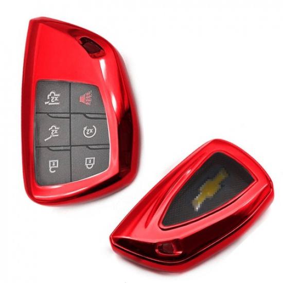 Red TPU Key Fob Case w/ Face Cover For -up Chevy Suburban/Tahoe, GMC Yukon