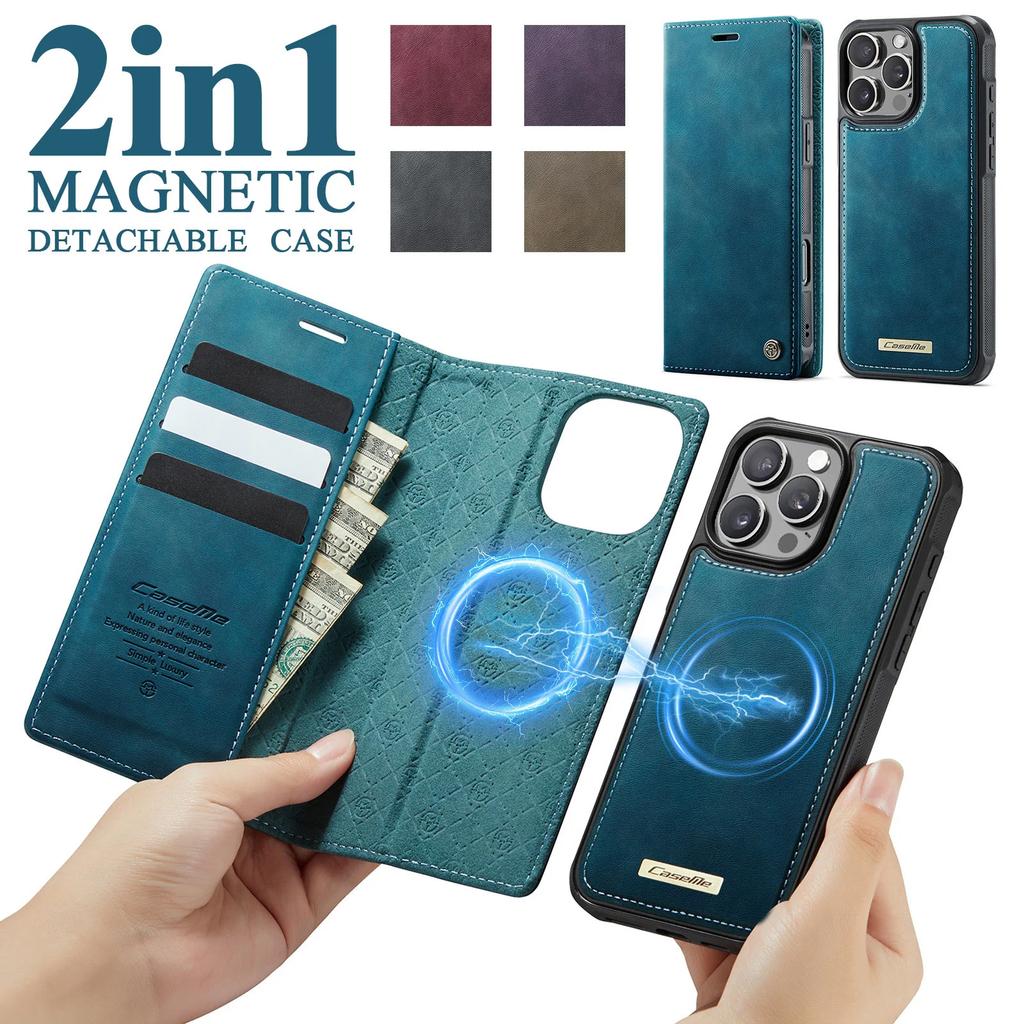 Detachable 2 in 1 Leather Case for iPhone 16 Pro Max 15 Plus 14 13 12 11 Card Slot Stand Magnetic Flip Wallet Phone Cover Coque