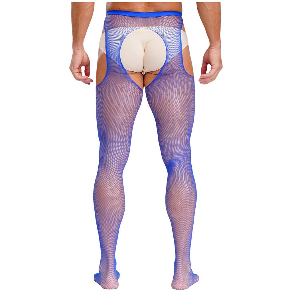 Mens Mid Waist Hollow Out Cutout Opening Crotch Tights Stockings Leggings Elastic Waistband Pantyhose