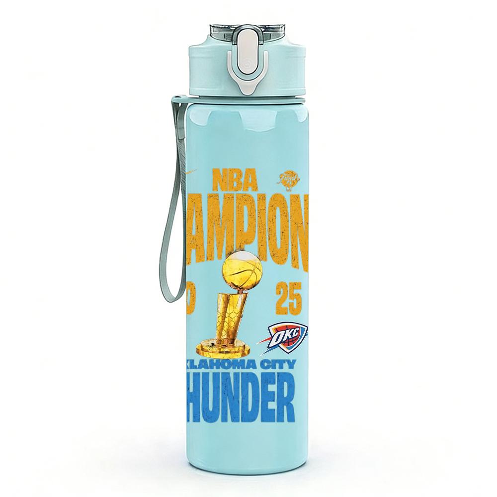 1PC Champions thunder yellow text print 750ml colorful plastic sports water bottle leakproof pop up lid with straw for outdoor work home use