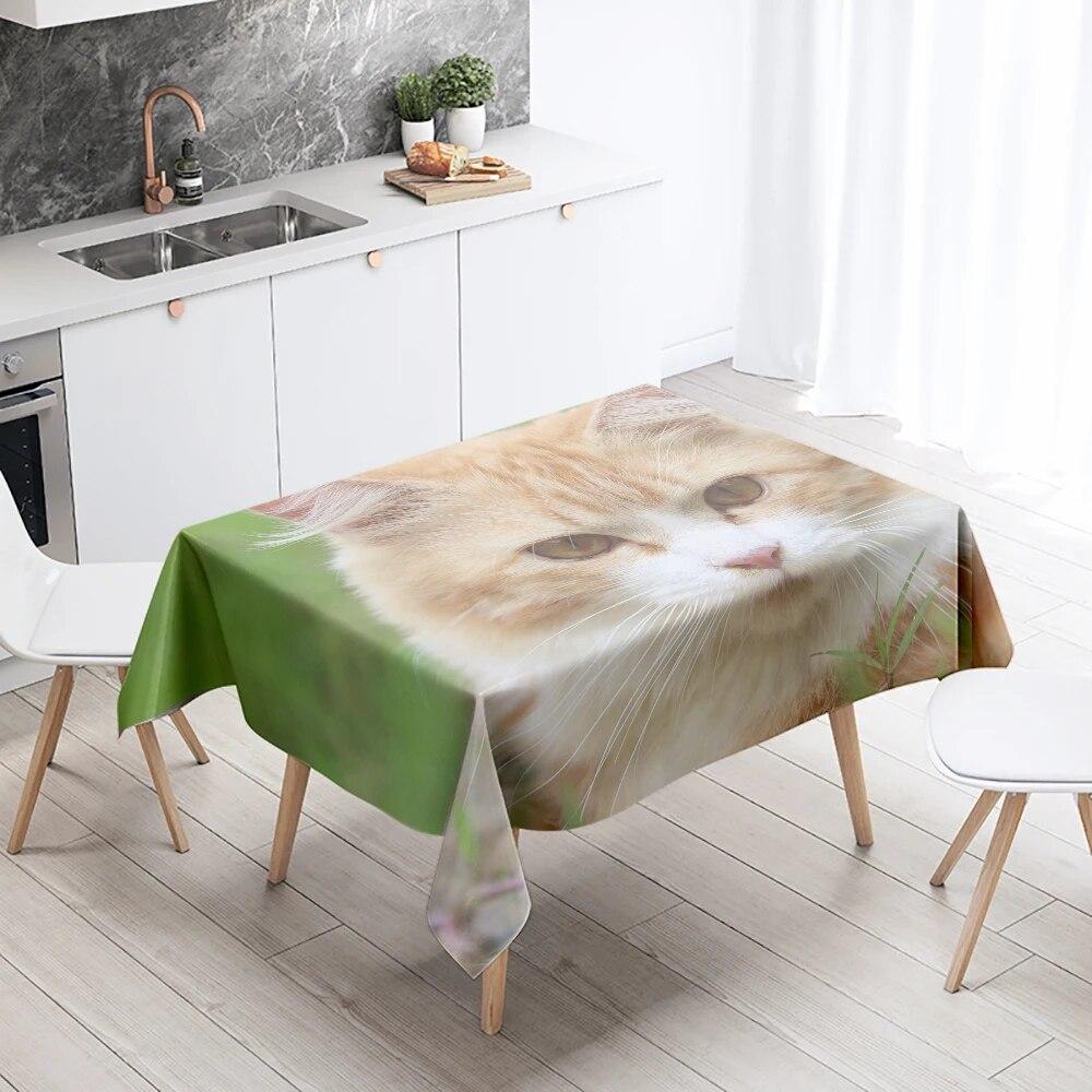 Скатерть с изображением кота, милая кошка, животное, противообрастающая водонепроницаемая прямоугольная кухонная скатерть, украшение для дома