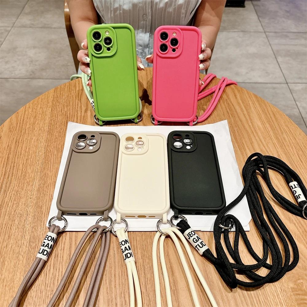 INS милый чехол через плечо с двойным шнурком для защиты объектива матовый силиконовый чехол для iPhone 15 14 13 12 11 Pro Max 14 15 Plus XS MAX XR X 8 7 Plus SE2 чехол