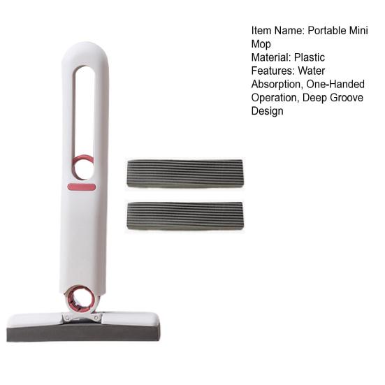 Портативная мини-швабра с превосходным впитыванием. Управление одной рукой. Конструкция с глубокими канавками. Защита от повреждений.