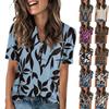 Ladies Summer Tops Women's Fashion Casual With Floral Prints V-neck Short Sleeve Button T-shirt Top