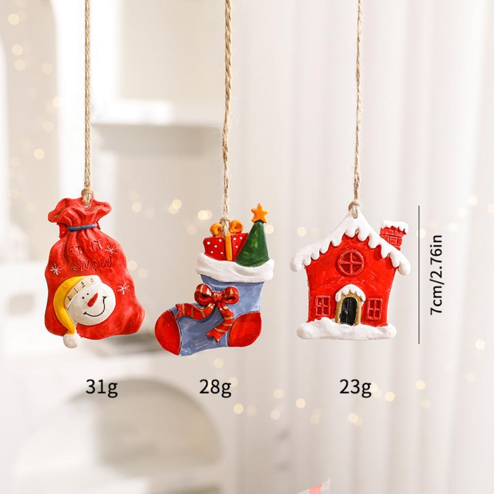 3 Piece Resin Christmas Tree Ornaments Set Hand Painted Snowman House Stocking Pendant Decorations for Holiday Party