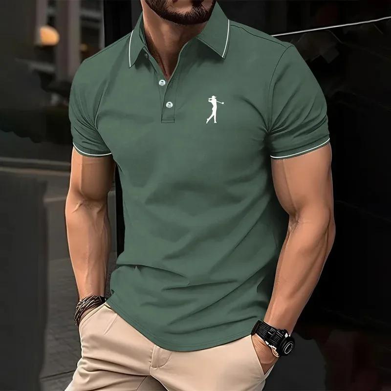 Stylish Men's Short Sleeve Polo Shirt with Golf Logo, Casual Slim Fit