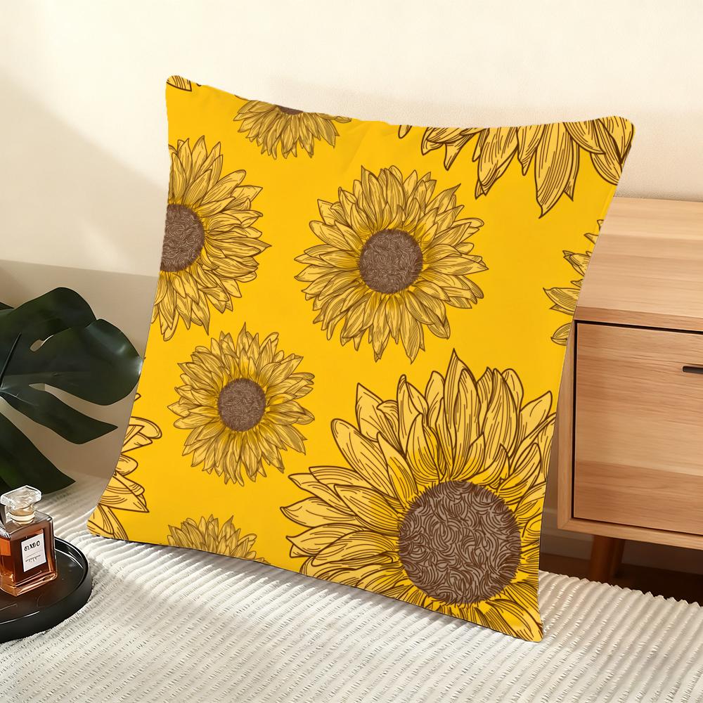 Sunflower Pattern Cushion Cover Soft Short Plush Pillow Cover Smooth Cozy Texture Aesthetic Cushion Case Home Decor