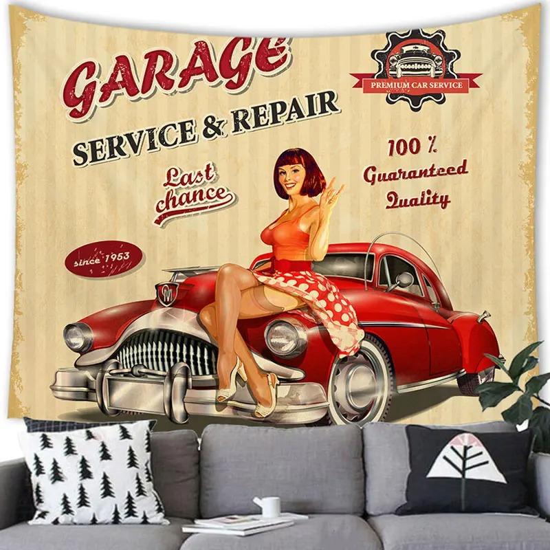 American Retro Car Tapestry Office Living Room Tapestry Home Wall Decoration Tapestry