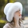Шапка женская зимняя из меха кролика рекс, тканая шапка из лисьего меха, рыбацкая шапка, зимняя теплая модная меховая шапка