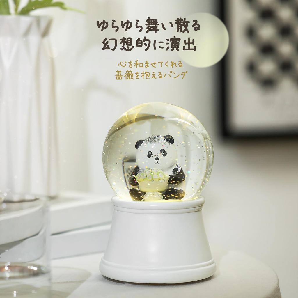 Snow Globe Lewondr Day Present Music Box Day Flower Box Snow Globe with LED Light Interior Celebration Present Panda Holding a Rose White Mother's