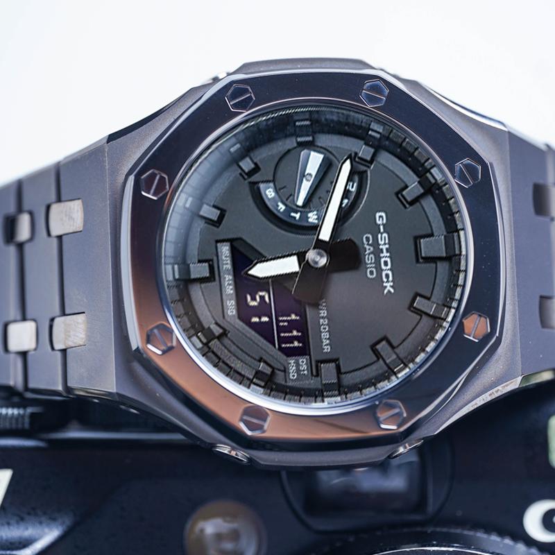 Casio Мужские часы с двойным дисплеем (жидкокристаллический/аналоговый) Серия Черные часы GA-2100-7A-