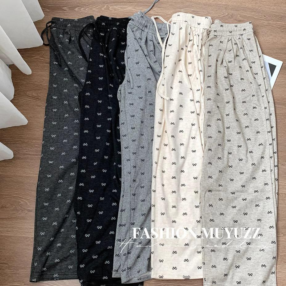 Маленький бантик Брюки с высокой талией и широкими штанинами - Женские Весенне-осенние Мягкие Прямые штанины