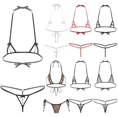 Женский микро-бикини набор с чашкой с вырезами, топ-халтер и стринги-танга с Т-образной спинкой для плавания, пляжа