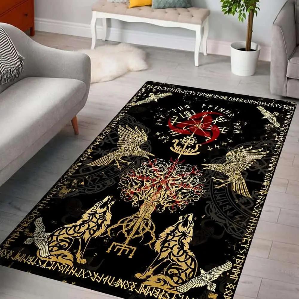 Viking Carpet Tree of Life Norwegian Mythical Carpet Design Flooring Viking Non Slip Celtic Viking Mat for Home Bathroom Decor