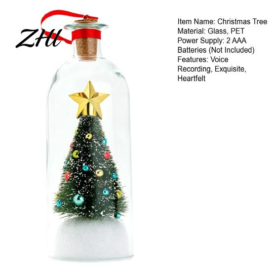 Snowflake Holly Ornaments Recordable Christmas Tree Message in A Bottle, Voice Recording Holiday Keepsake Decorative Ornament for Entryway with