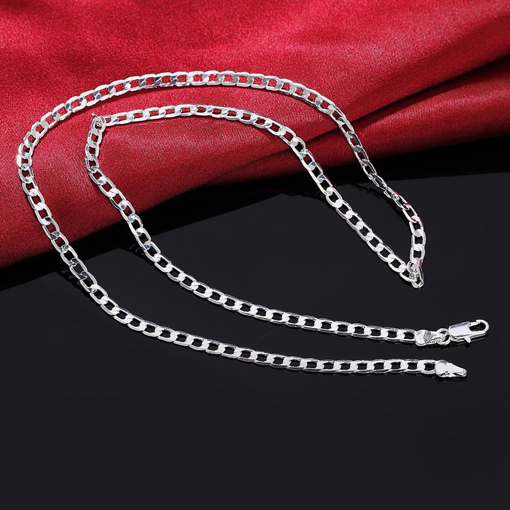 925 Sterling Silver 16 /18 /20 /22 /24 /26 /28 /30 Inches 4mm Side Chain Necklace For Women Men Fashion Wedding Jewelry Gifts