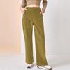 Women Corduroy Long Pants High Waist Button Zipper Fly Solid Color Straight Wide Leg Trousers with Pockets Daily Wear