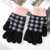 Winter New Full-finger Women's Warm Knitted Wool Gloves Plaid Velvet Finger Cycling Cold Protection