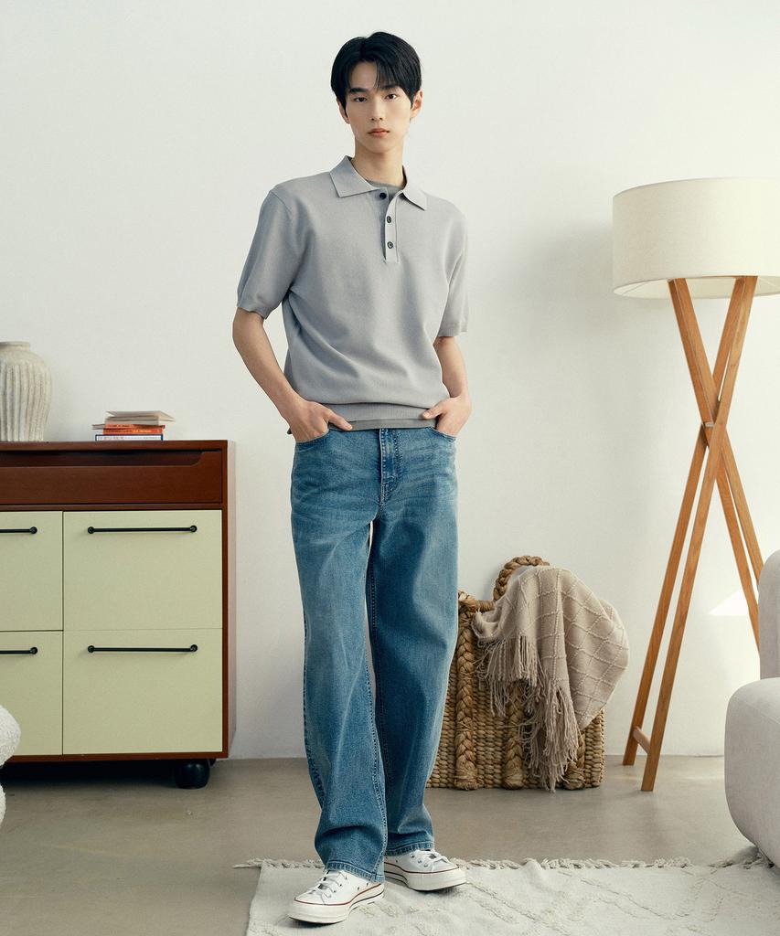 MINDBRIDGE [Couture] Collared Semi-Overfit Minimal Short Sleeve Knit - 2 Colors