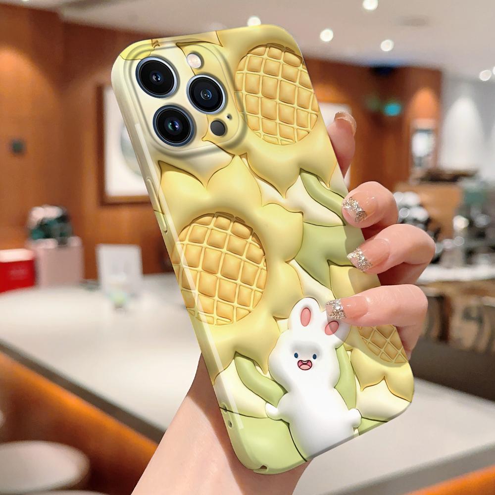 Для iPhone 16 Samsung S23 A23 A52 A33 A73 A53 Huawei Honor Xiaomi Redmi OPPO Vivo Узор кролика и подсолнуха Полная защита камеры Жесткий чехол для телефона