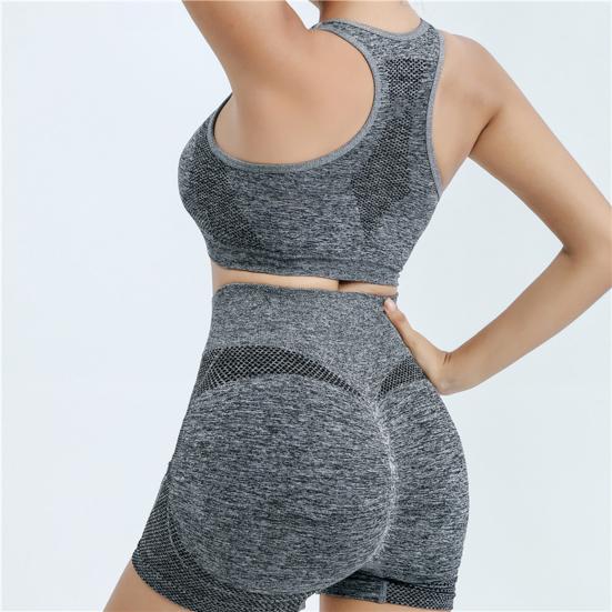 2 Pcs/Set Women Sports Suit Push-up Sleeveless Vest with Chest Pads Seamless Quick-drying High Waist Shorts Sportwear Yoga Fitness