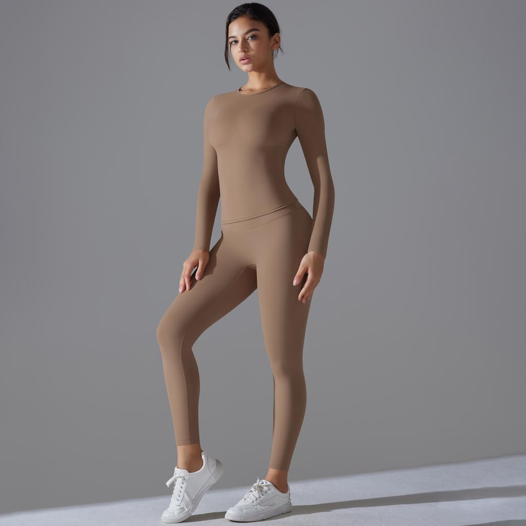 Nessaj Спортивная одежда с длинным рукавом, эластичная, женская, быстросохнущая, для йоги, леггинсы для бега, комплект для фитнеса