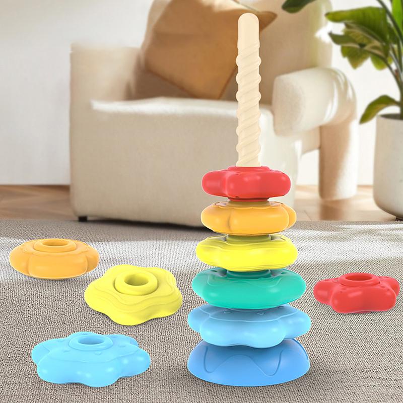 1 набор детских подарков, игрушка-стопка, вращающиеся радужные шестеренки, обучающие игрушки Монтессори для малышей, развивающие сенсорные навыки, башня-стопка