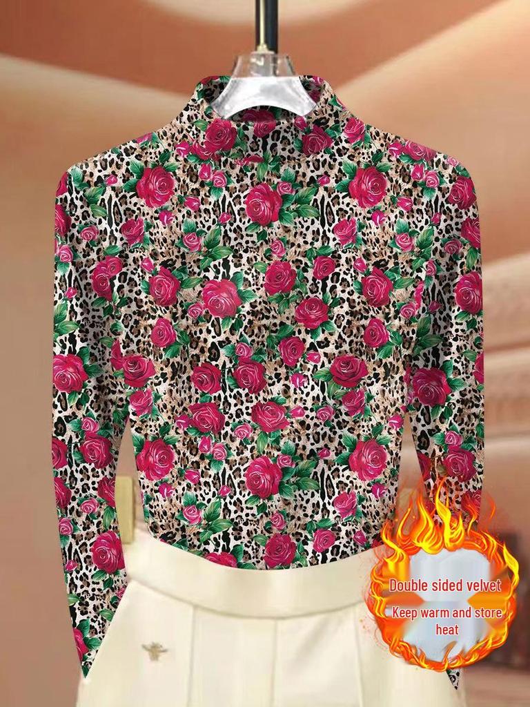 Женский флисовый топ с tie-dye и рубчиком, с полувысоким воротником, с длинным рукавом, теплый и стройнящий, для осени и зимы