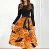 Women's Casual Fashion Halloween Printed Round Neck Vintage Dress