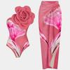 New Yellow Printed Biquinis Women 3D Flower One Shoulder Beachwear with Skirt Two Pieces Sets Swimwwear Bathing Suit Summer