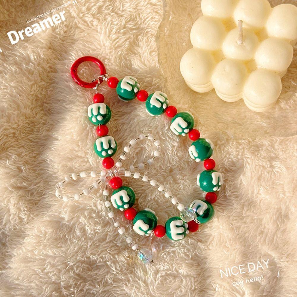 Christmas Bag Pendant Keychain Beaded Phone Lanyard Lovely Phone Charm Rope