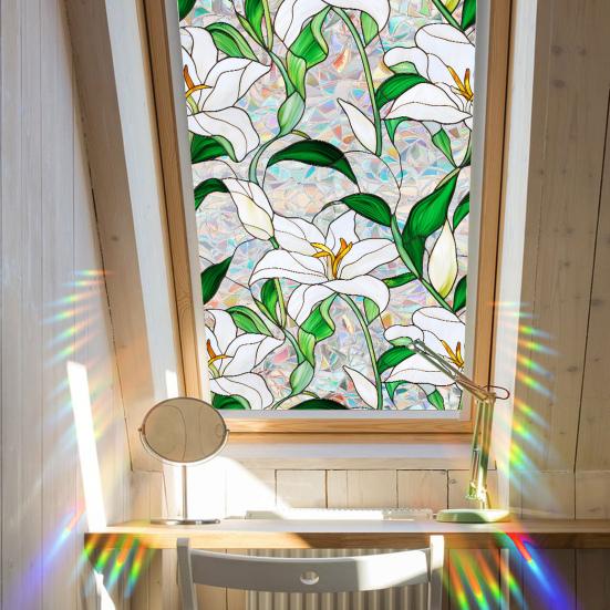 Пленка для окон с цветочным узором, устойчивая к ультрафиолетовому излучению, съемная радужные наклейки, антистатичные наклейки для гостиной, спальни, декора